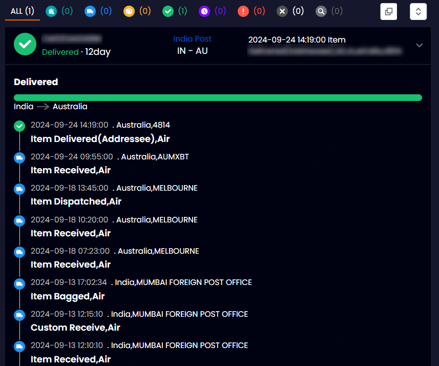 TrackingMore India Post tracking status